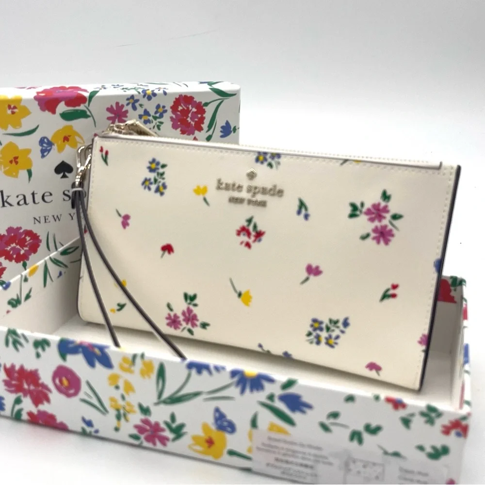 Kate Spade Staci Garden Bouquet Boxed Zip Wristlet Cream Multi - Picture 3 of 8